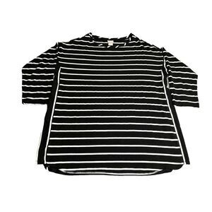 Chico's Zenergy Shirt Womens 2 Black White Striped Tunic Blouse Normcore Spandex